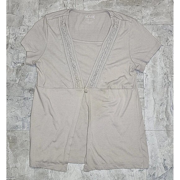 Blair Tops - Blair Womens Medium Shirt Top - Beige / Tan Short Sleeve Blouse Casual Brown